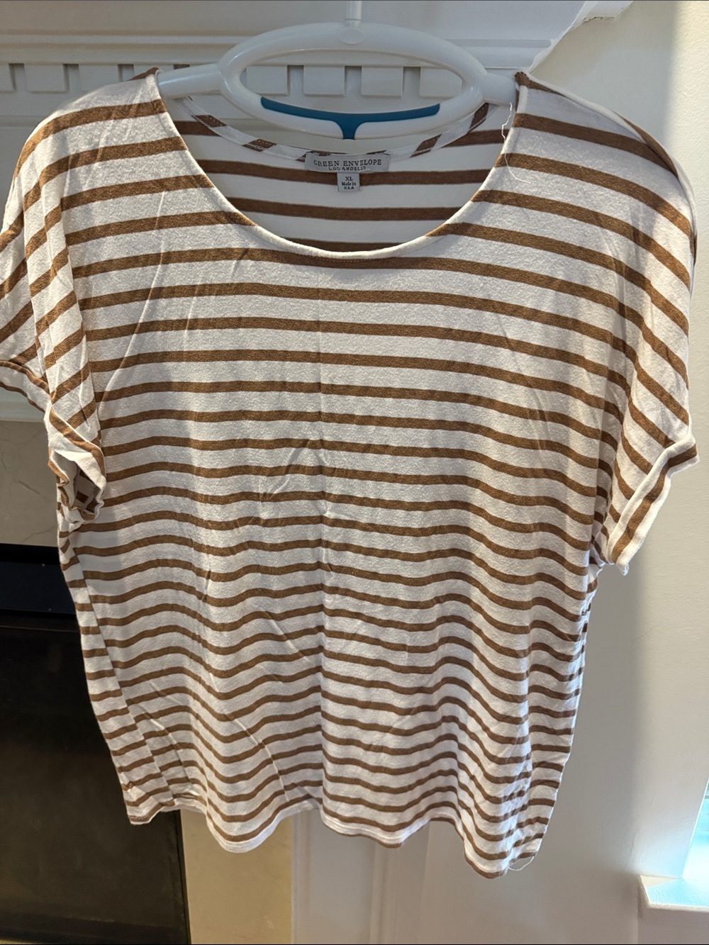 Velvet by Graham & Spencer Cream and Brown Striped Short Sleeve Tee